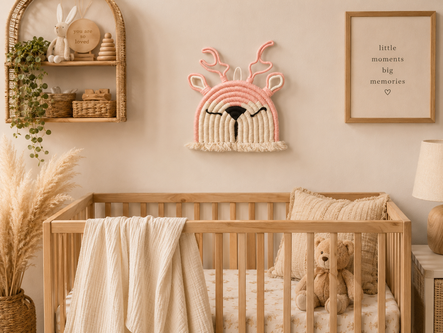 Handmade Macramé Deer Wall Hanging — Blush Pink