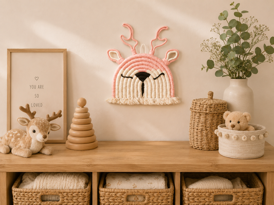 Handmade Macramé Deer Wall Hanging — Blush Pink