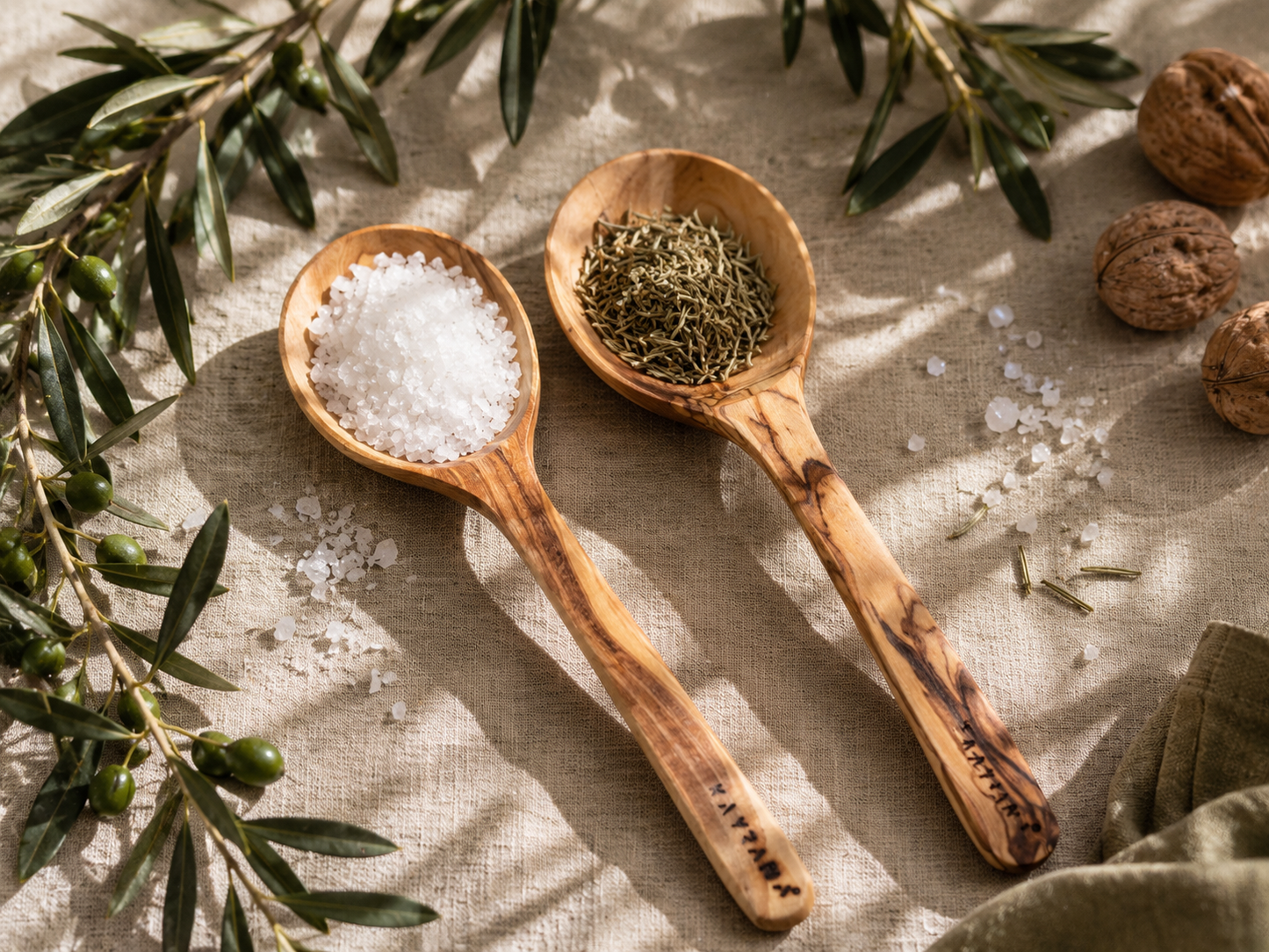 THE GROVE COLLECTION — SERVING SPOONS | SET OF 2 Handcrafted Olive Wood Serving Spoons