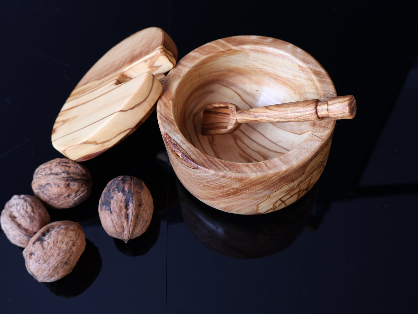 Olive Wood Salt Cellar with Lid & Spoon | The Grove Collection